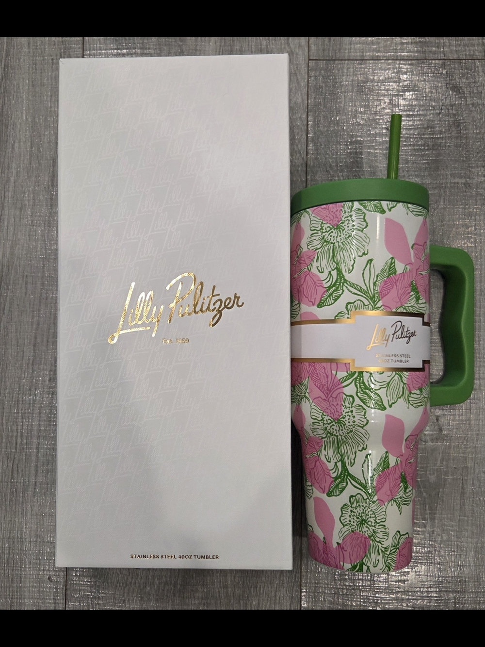 Lilly Pulitzer Pink & Green Floral Travel Tumbler